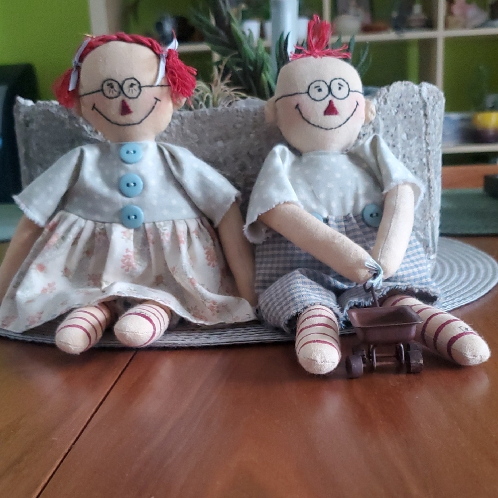 Raggedy Ann And Andy Dolls Primitive Handmade